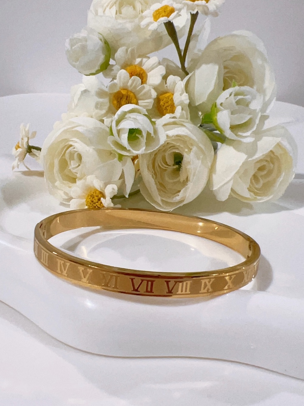 Gold plated Roman Numeral Bangle Bracelet - Women Jewelry
